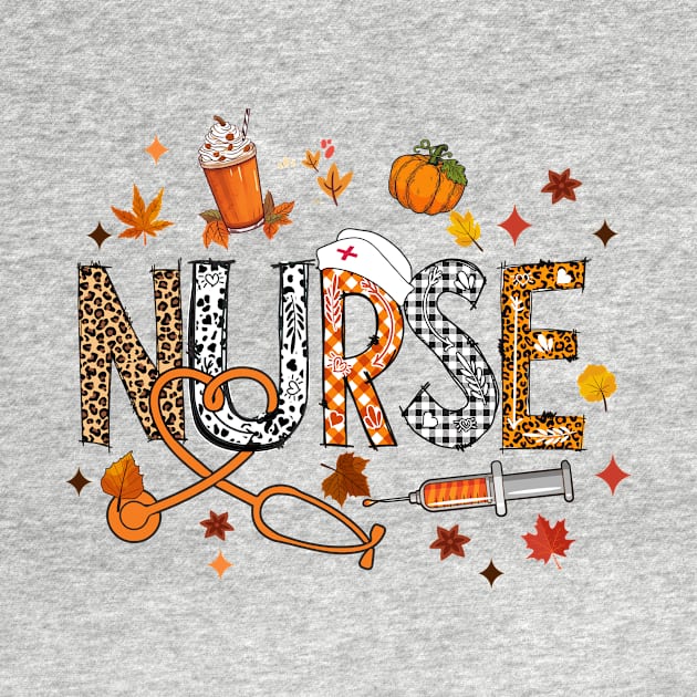 Retro Autumn Pumpkin Fall Nurse Life Thanksgiving Nurse by James Green